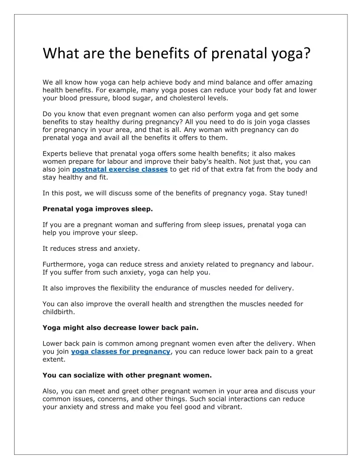 what are the benefits of prenatal yoga