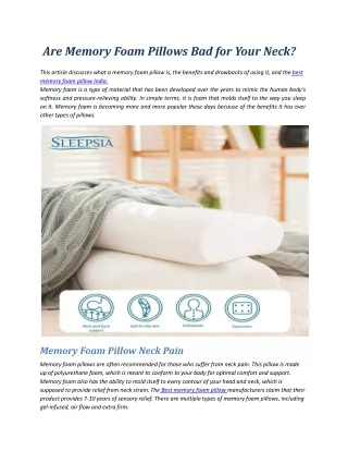 are memory foam pillows bad for your neck