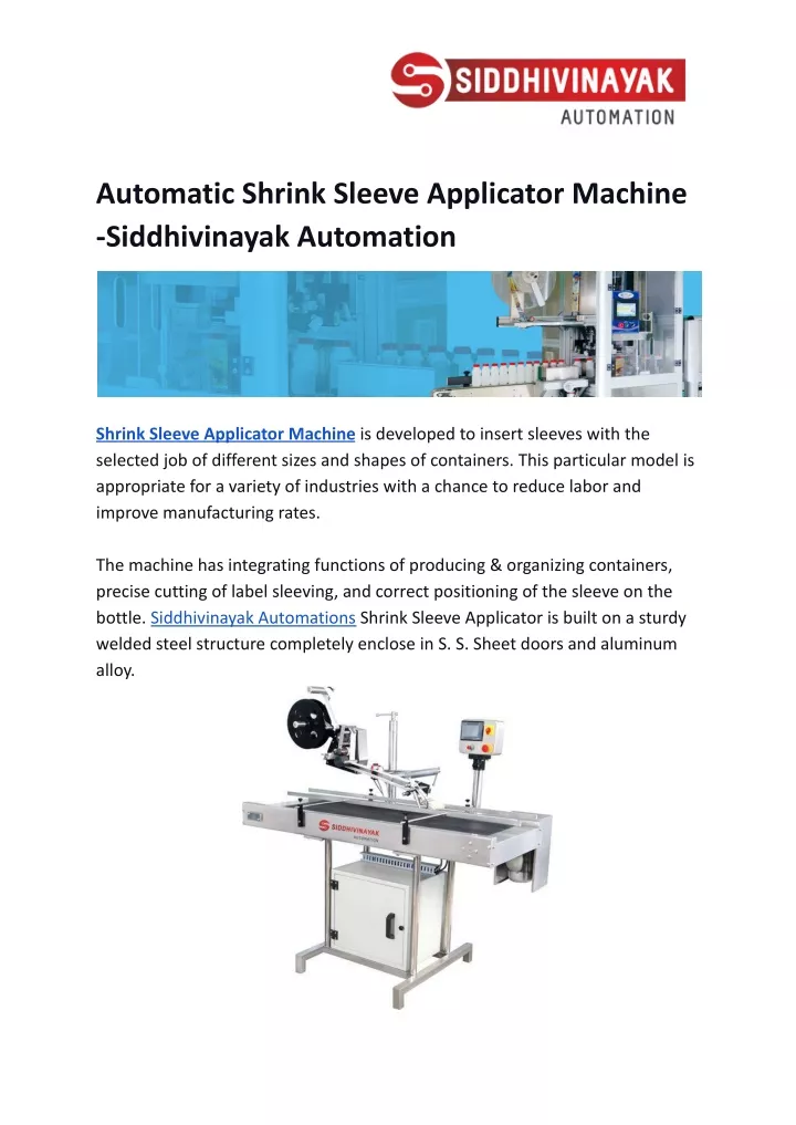automatic shrink sleeve applicator machine