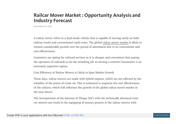railcar mover market opportunity analysis