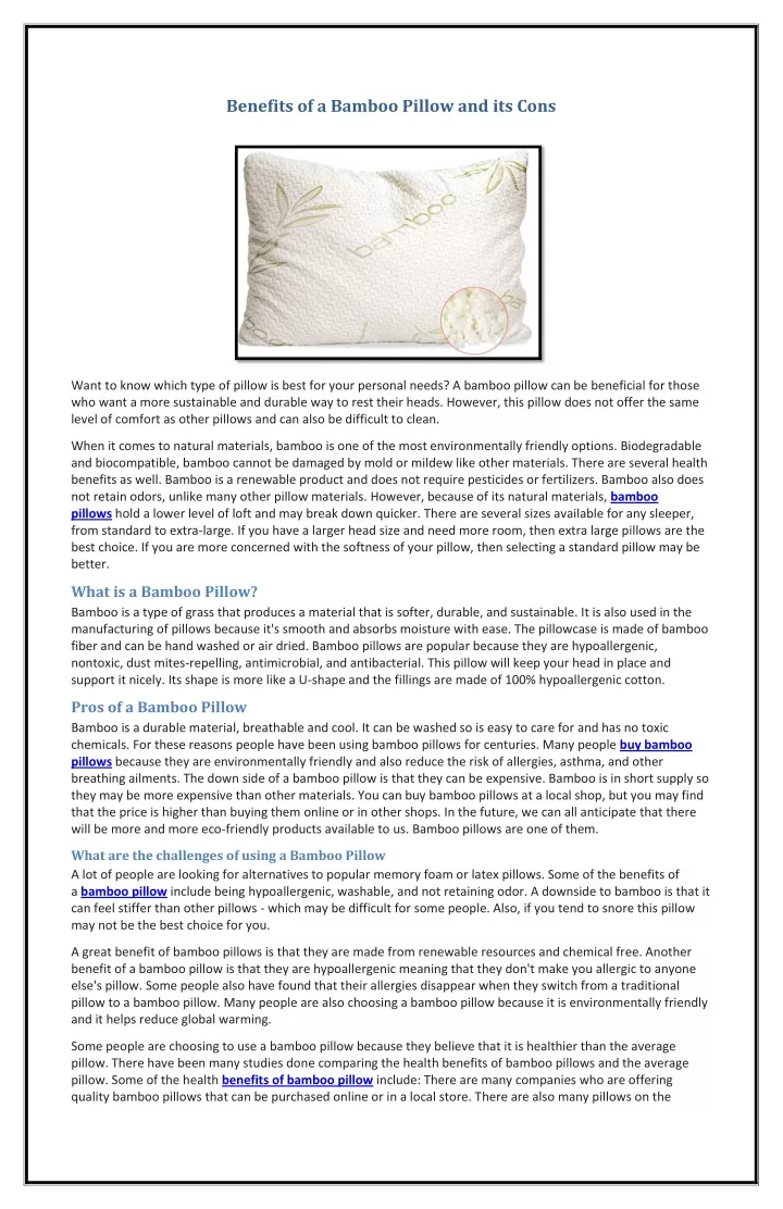 benefits of a bamboo pillow and its cons