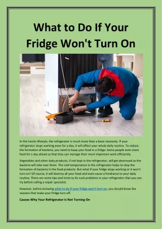 What To Do If Your Fridge Wont Turn On