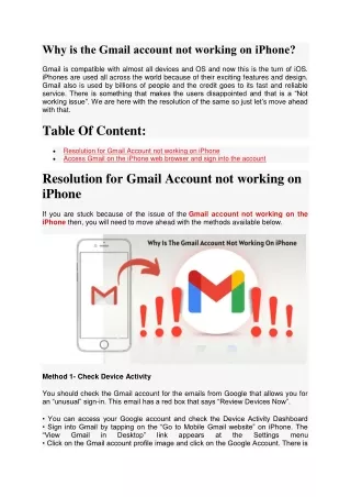 Why is the Gmail account not working on iPhone