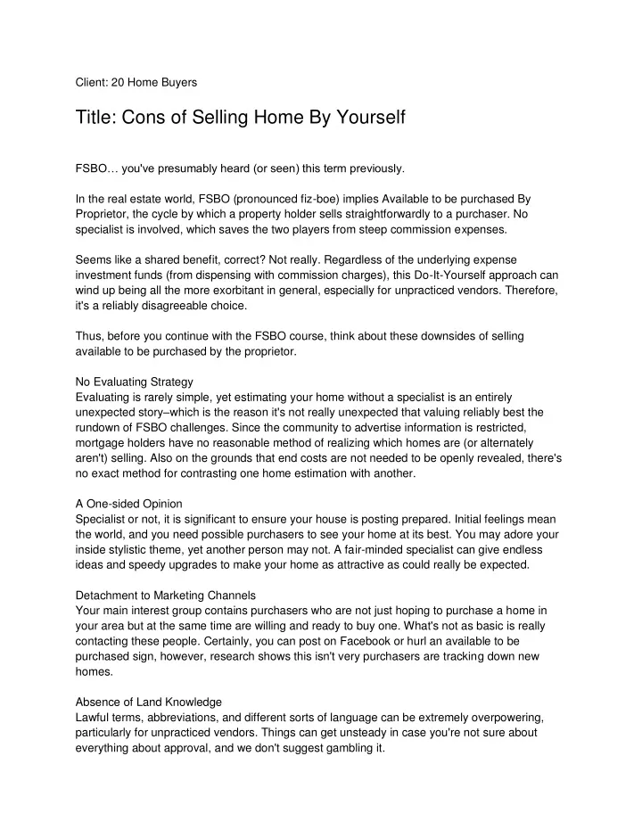 client 20 home buyers title cons of selling home