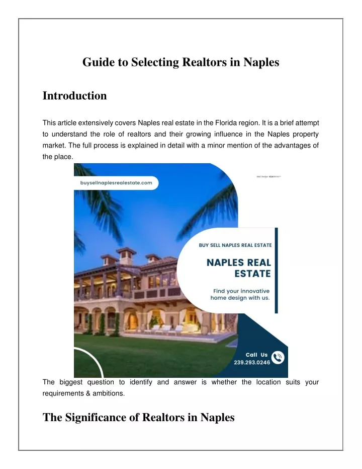 guide to selecting realtors in naples