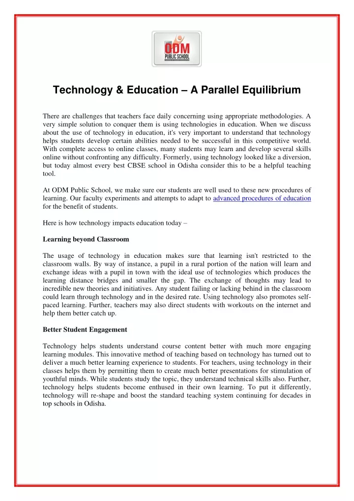 technology education a parallel equilibrium