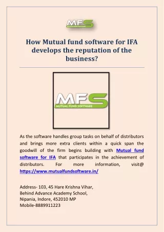 how mutual fund software for ifa develops