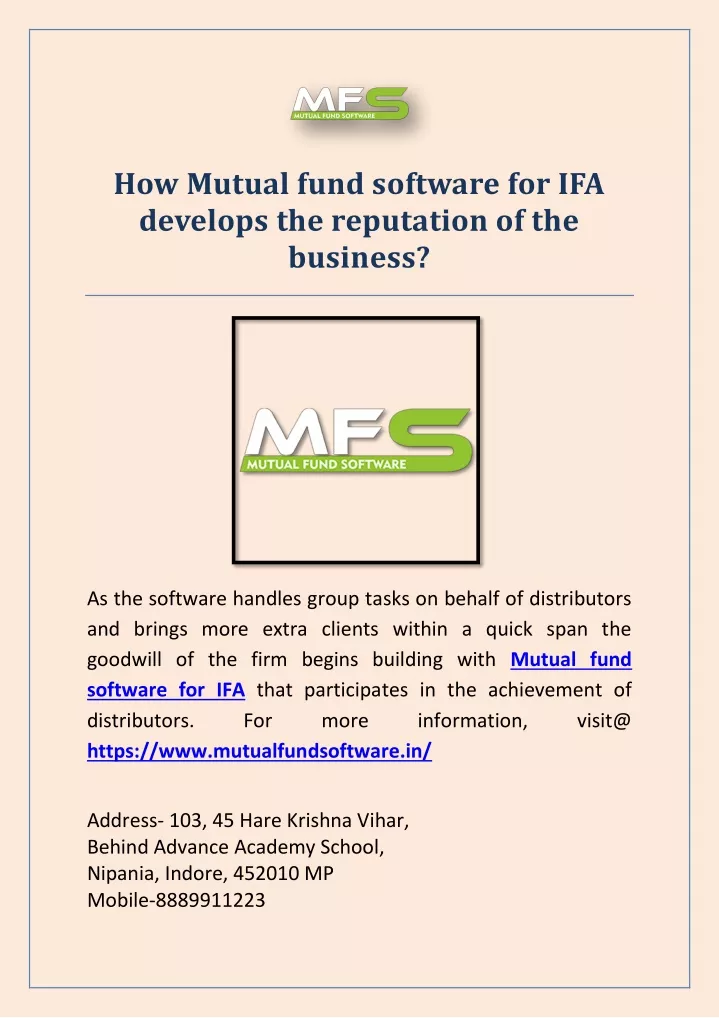 how mutual fund software for ifa develops