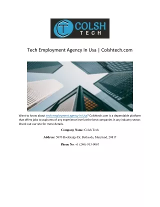 Tech Employment Agency In Usa | Colshtech.com