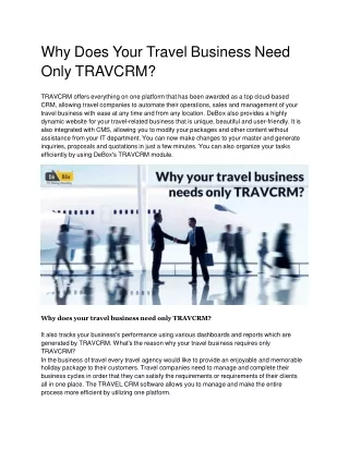 Why Do You Travel Business Not Need TRAVCRM