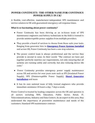 POWER CONTINUITY: THE OTHER NAME FOR CONTINOUS POWER SUPPLY IN UK!
