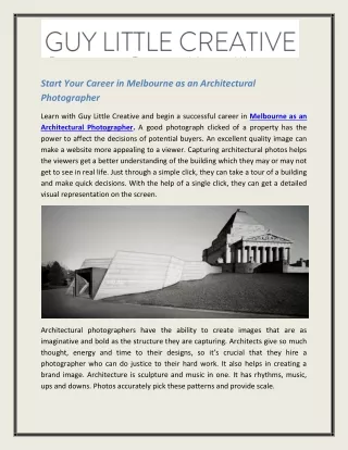 Melbourne as an Architectural Photographer