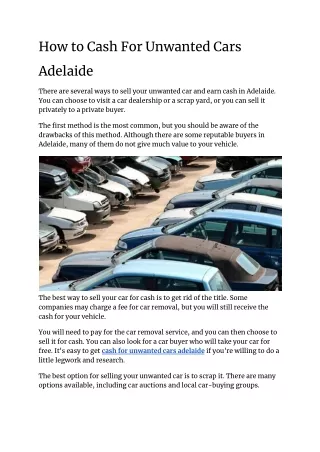 How to Cash For Unwanted Cars Adelaide