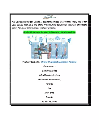 Onsite IT Support Services in Toronto  Genius-tech.Ca