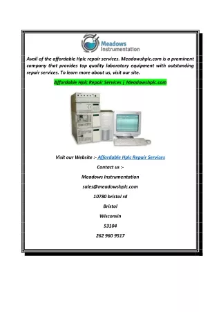 Affordable Hplc Repair Services  Meadowshplc.com