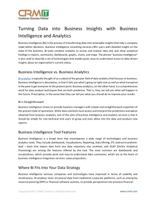 Turning Data into Business Insights with Business Intelligence and Analytics