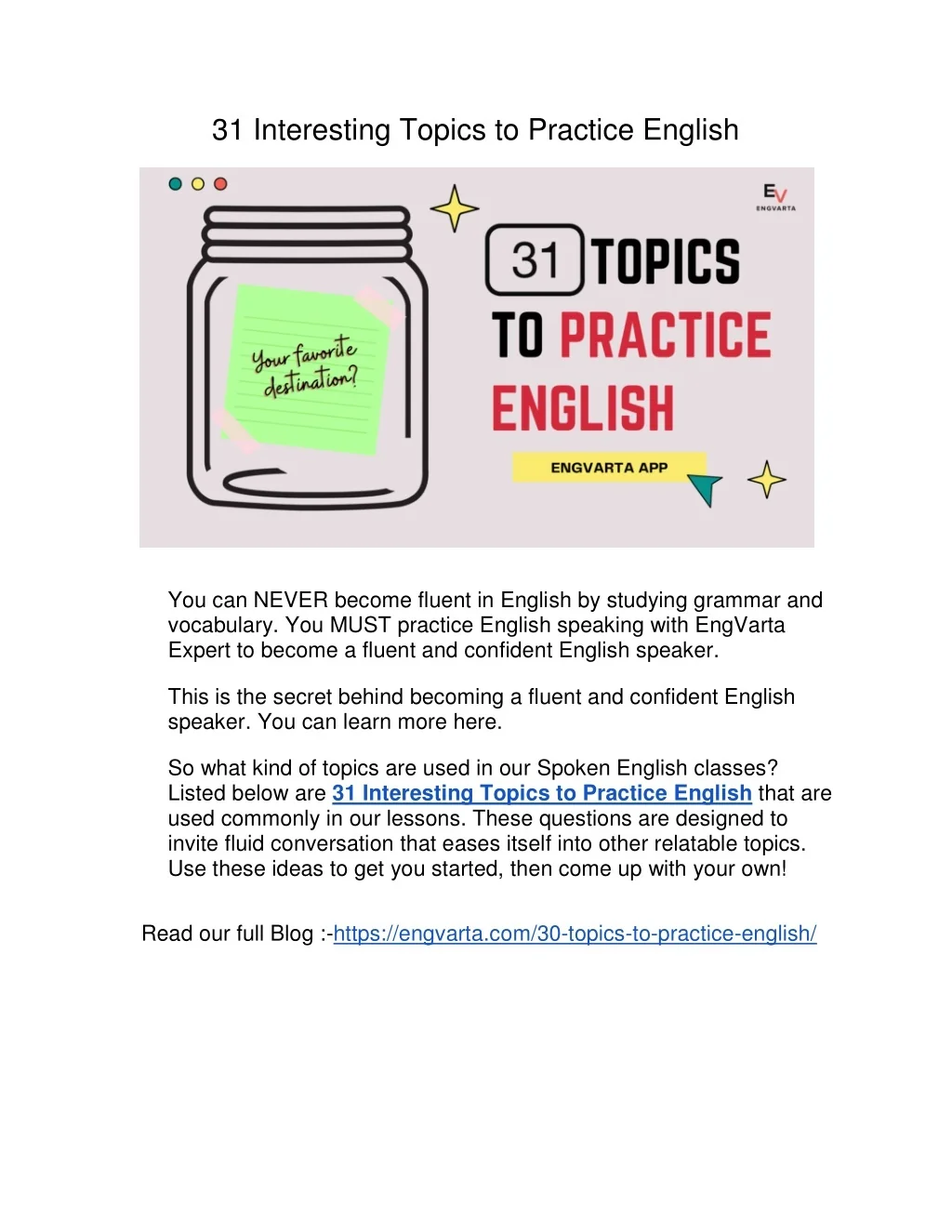 English Topic Examples PPT - 31 Interesting Topics to Practice English PowerPoint Presentation ...