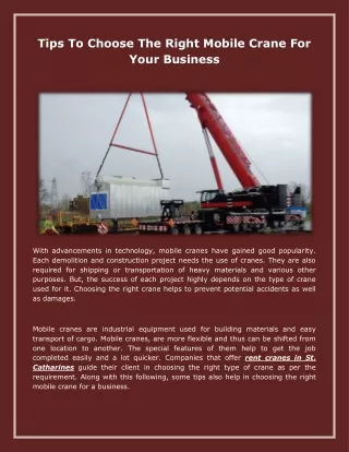 Tips To Choose The Right Mobile Crane For Your Business