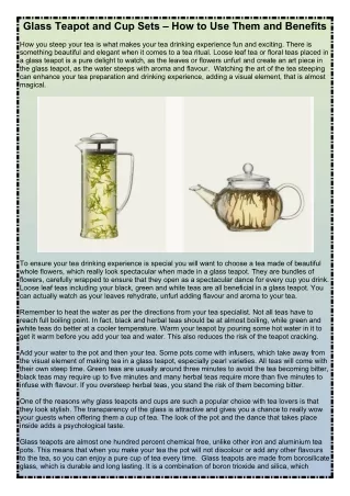 Glass Teapot and Cup Sets – How to Use Them and Benefits