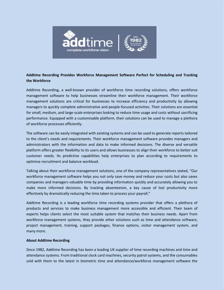 addtime recording provides workforce management