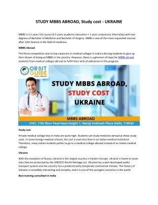 STUDY MBBS ABROAD, Study cost - UKRAINE