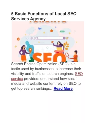 5 Basic Functions of Local SEO Services Agency