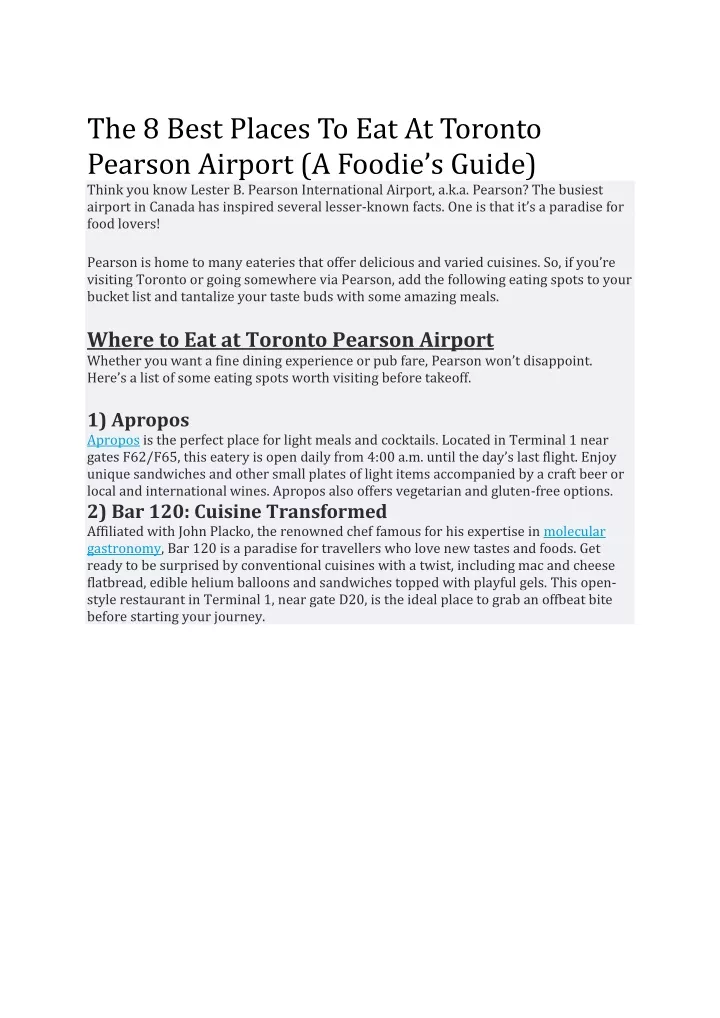 the 8 best places to eat at toronto pearson