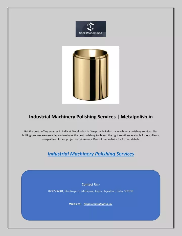 industrial machinery polishing services