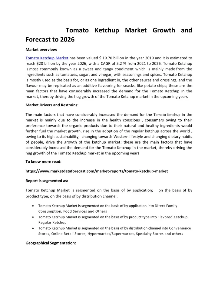 tomato ketchup market growth and forecast to 2026