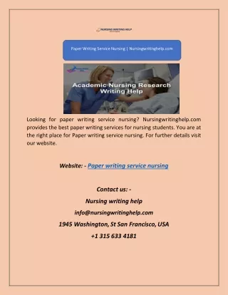 Paper Writing Service Nursing | Nursingwritinghelp.com