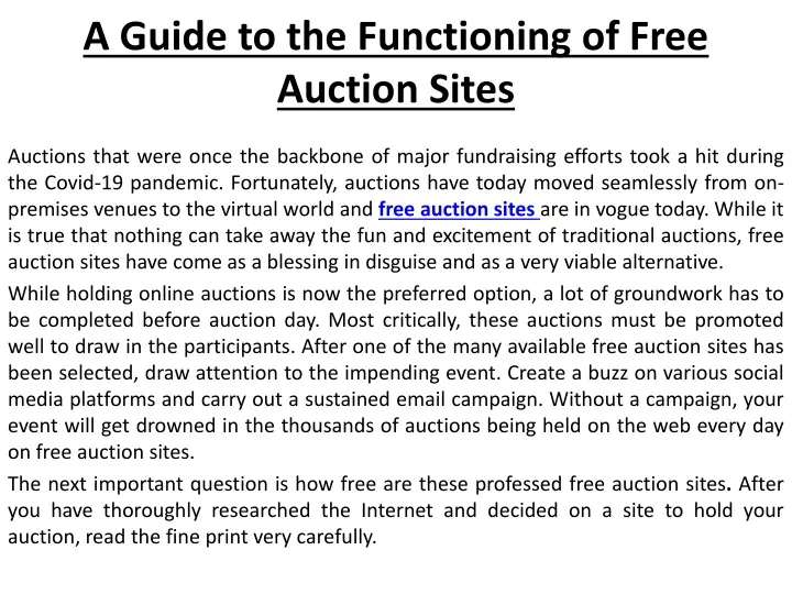 a guide to the functioning of free auction sites