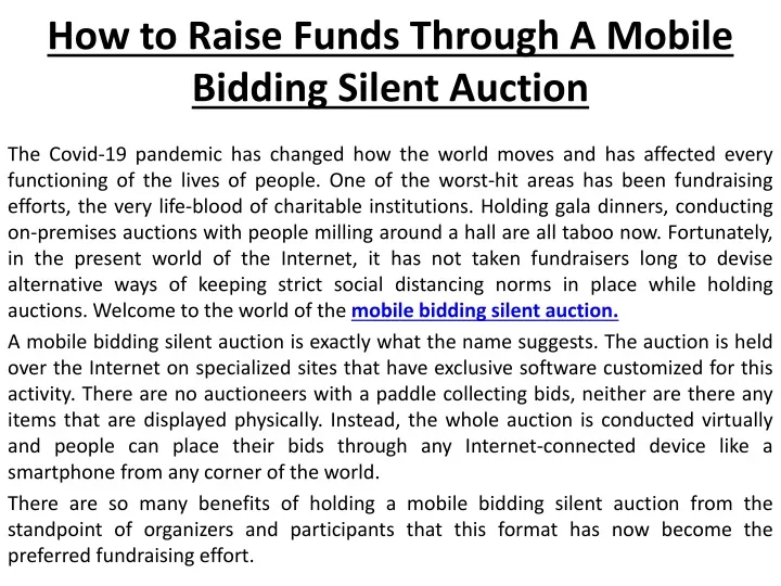 how to raise funds through a mobile bidding silent auction