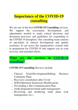 Importance of the COVID-19 consulting
