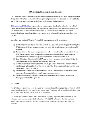 CFA Course Syllabus Level 1, Level 2 in India