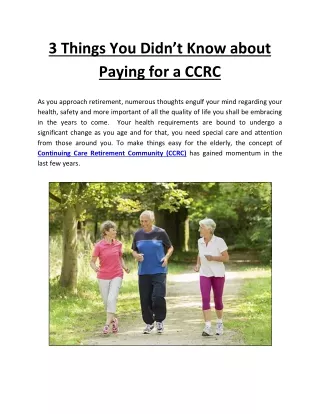 3 Things You Didn’t Know about Paying for a CCRC