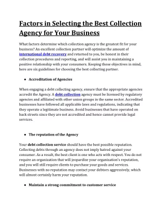 Factors in Selecting the Best Collection Agency for Your Business