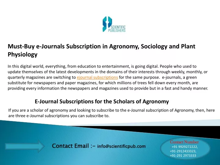 must buy e journals subscription in agronomy