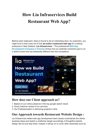 How Lia Infraservices Build Restaurant Web App