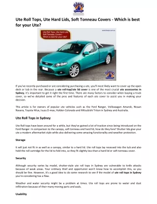 Ute Roll Tops, Ute Hard Lids, Soft Tonneau Covers - Which is best for your Ute