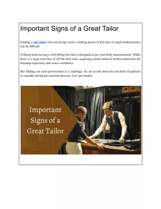 Important Signs of a Great Tailor