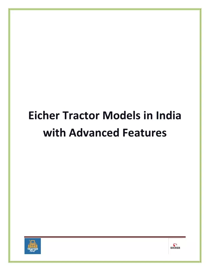 eicher tractor models in india with advanced