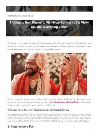 5 Ultimate Best Places to Visit Near Katrina Kaif & Vicky Kaushal’s Wedding Venu