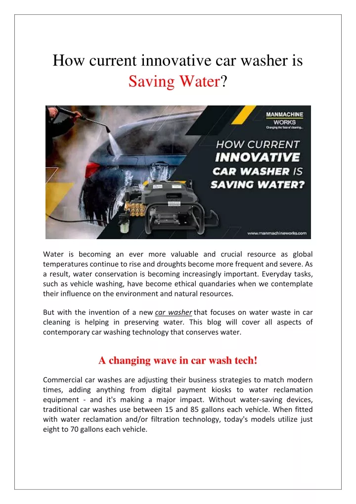 how current innovative car washer is saving water