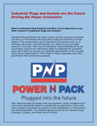 Industrial Plugs and Sockets are the Future Driving the Power Connection