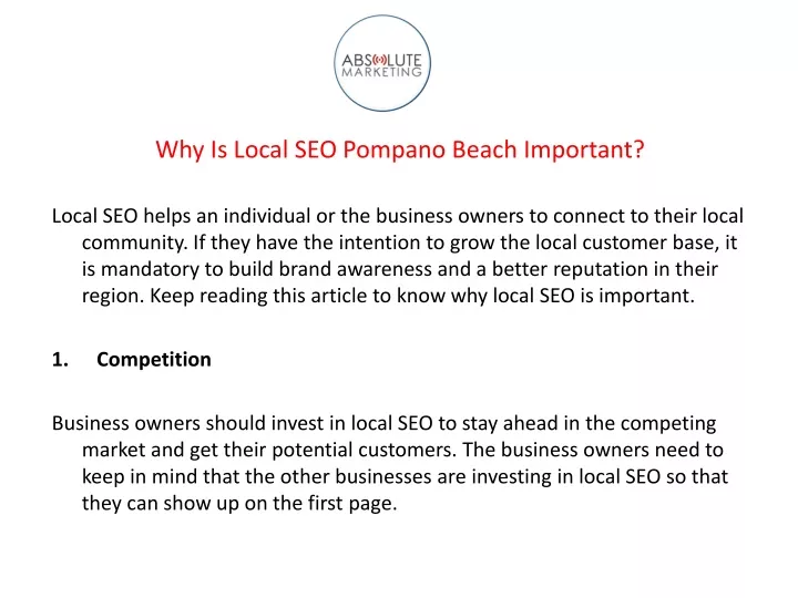 why is local seo pompano beach important