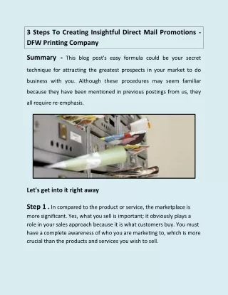 3 Steps To Creating Insightful Direct Mail Promotions - DFW Printing Company