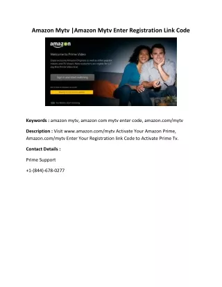 Amazon Mytv |Amazon Mytv Enter Registration Link Code