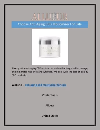 Choose Anti-Aging CBD Moisturizer For Sale