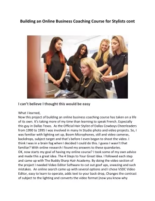 Building an Online Business Coaching Course for Stylists cont