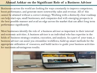 ahmad ashkar on the significant role